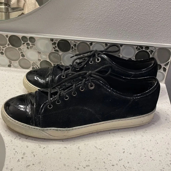Lanvin mens suede and black pantent leather tennis shoes - Picture 6 of 15